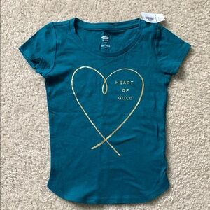 Old Navy Teal and Gold Short Sleeve Tee Heart Design